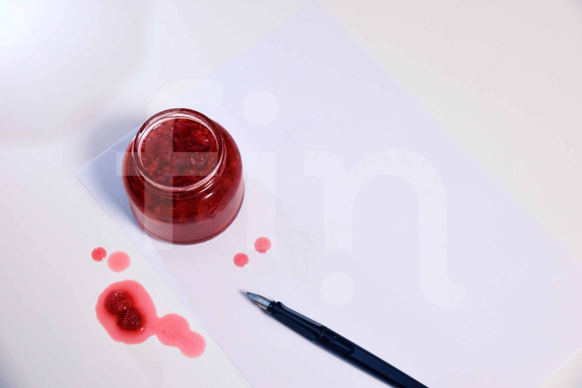 Raspberry glycerol extract plain paper with pen