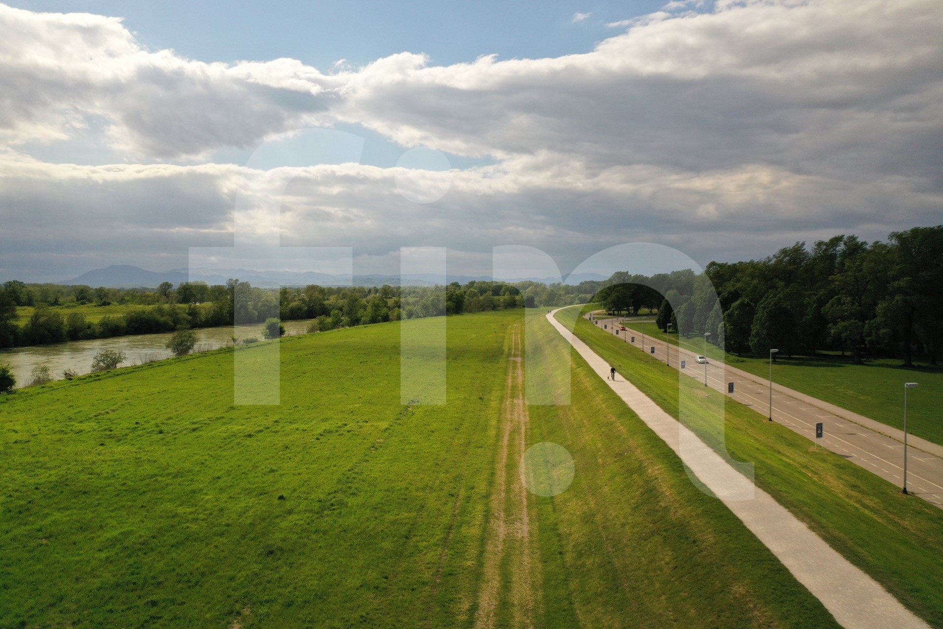 Sava River Levee in Zagreb on cloudy day