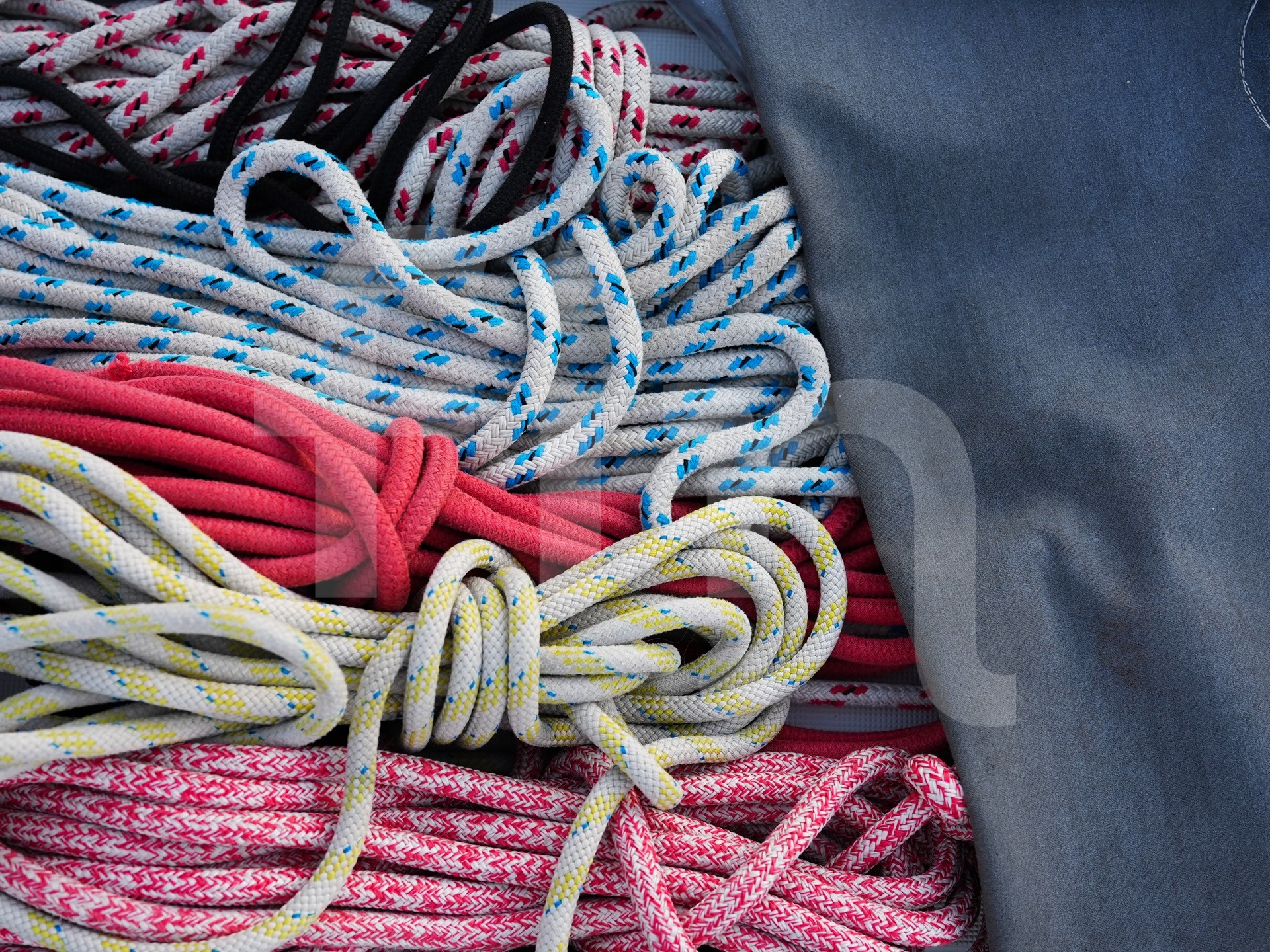 Colorful ropes for a sailboat