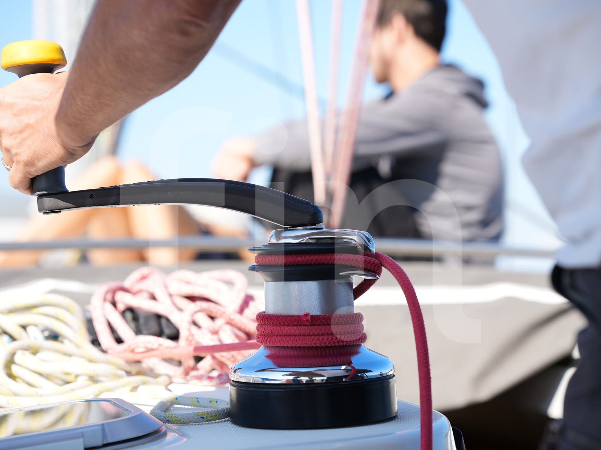 Hand Winding Rope With Cable Winch On Sailboat