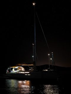 Sailboat at night starry sky