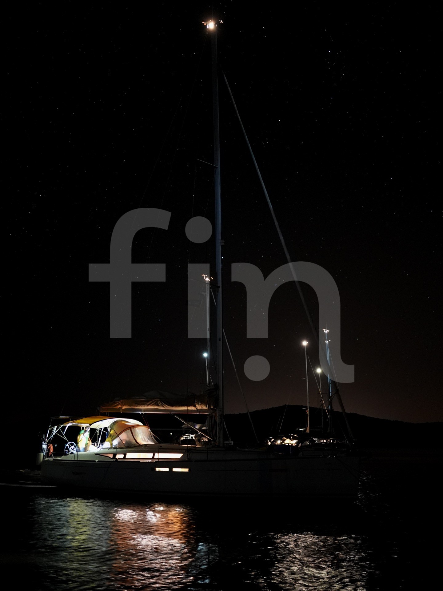 Sailboat at night starry sky