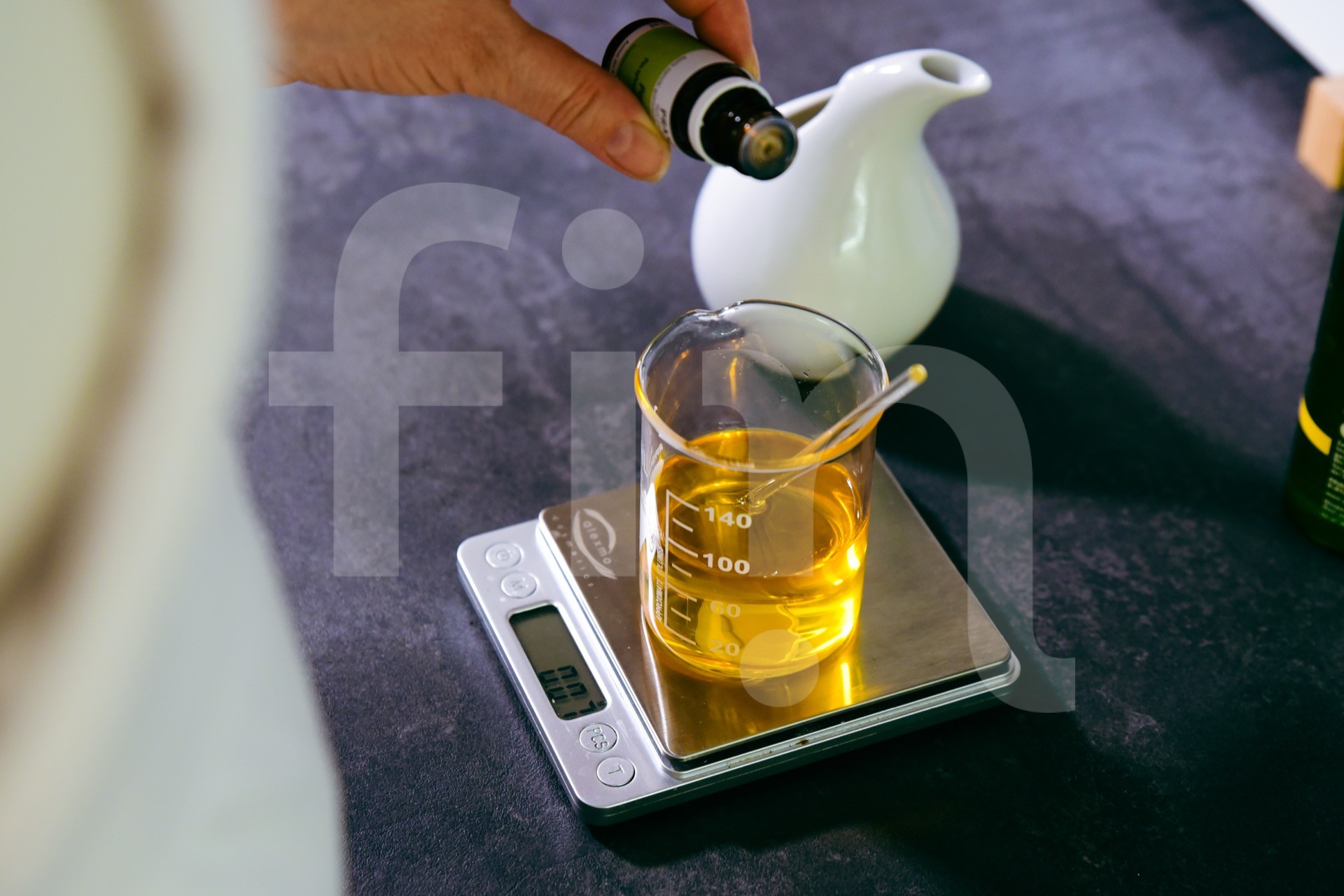 Weigh essential oils on a scale aromatherapy