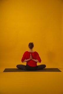 Yoga pose reverse prayer position